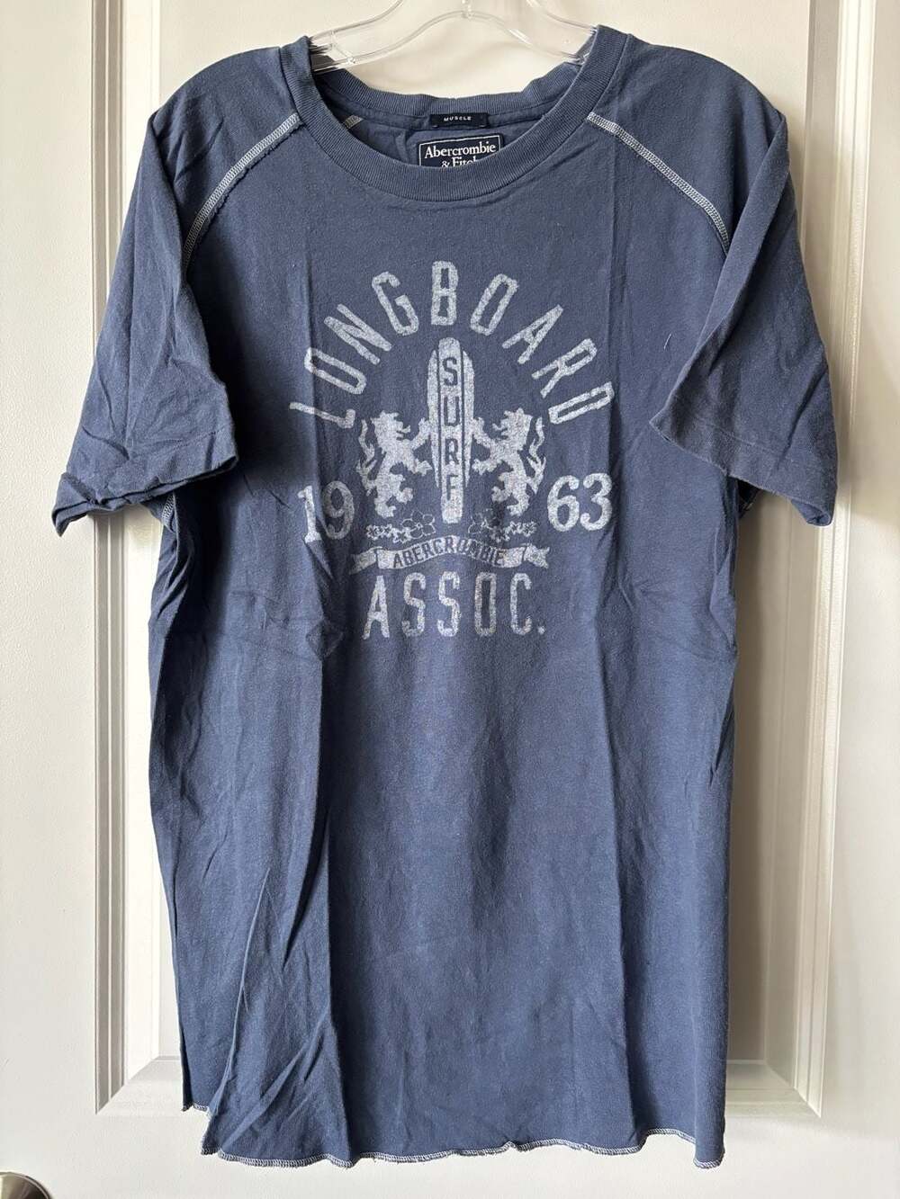 Abercrombie & Fitch VTG Muscle T-Shirt Size XL Blue Longboard Assoc Graphic